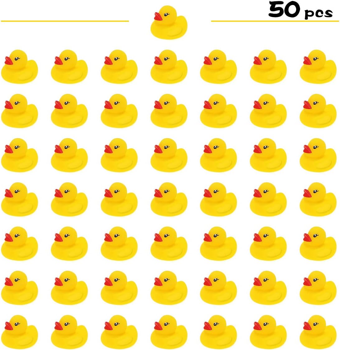 Yutin Mini Yellow Rubber Ducky Float Duck Baby Bath Toy for Kids 50 Pack, Baby Shower Time Birthday Party Favors