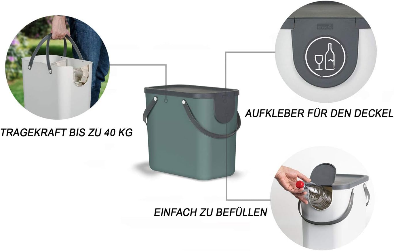Rotho Indoor Recycling bin from Rotho Albula - 1024905092, Green, 25 l (40.0 x 23.5 x 34.0 cm), 25l (40,0 x 23,5 x 34,0 cm) - Image 4