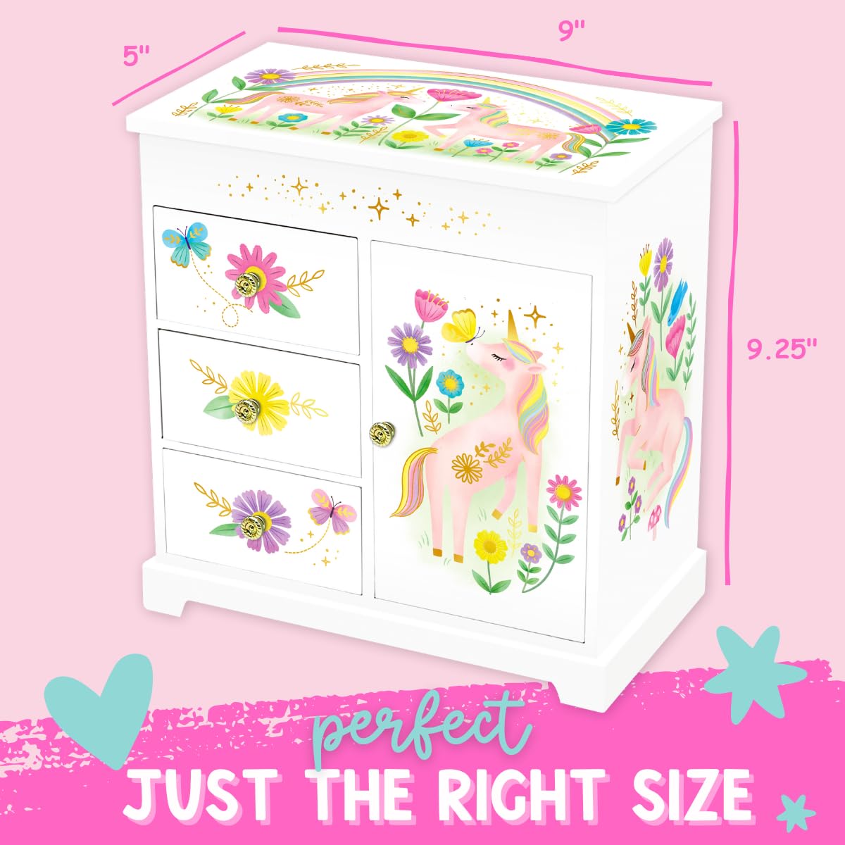 Giggle & Honey Unicorn Musical Jewelry Box for Girls - Unicorn Toys for Girls Age 4-6 - Kids Jewelry Box with Drawers - 9 x 5 x 9.3 in