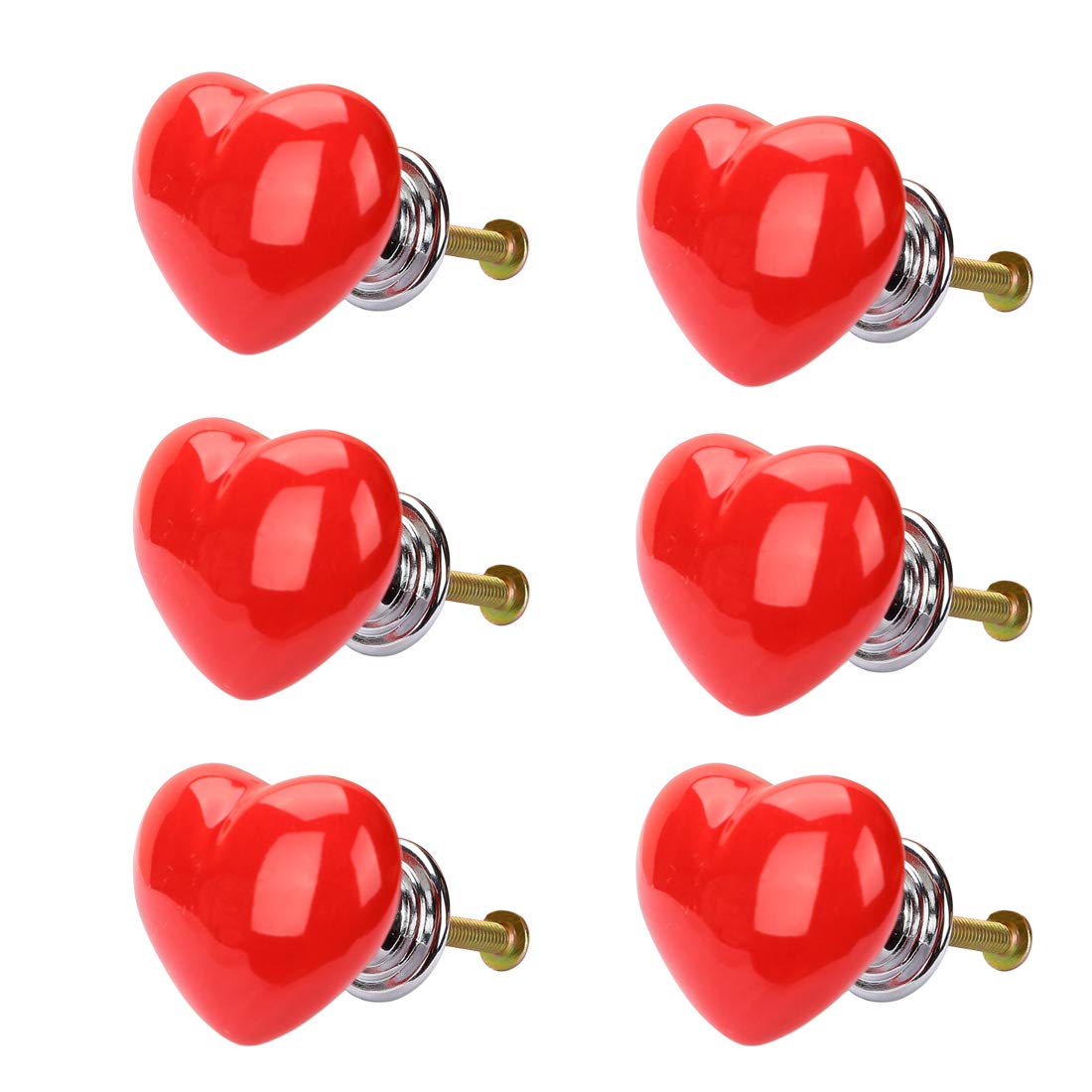 sourcing map 6pcs Ceramic Knobs Drawer Heart Shaped Pull Handle Furniture Door Cabinet Cupboard Wardrobe Dresser Replacement Red