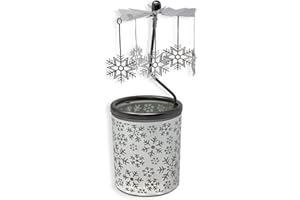 BANBERRY DESIGNS Snowflake Christmas Candle Spinner - Snowflake Charms Spin Above The Candle Holder - Holder is Frosted Glass with Laser Cut Snowflakes in Metal Wrap