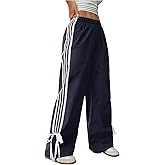 GORGLITTER Women's Wide Leg Sweatpants Bow Striped Low Rise Baggy Track Pants Bottom Trousers Jogger Dressy