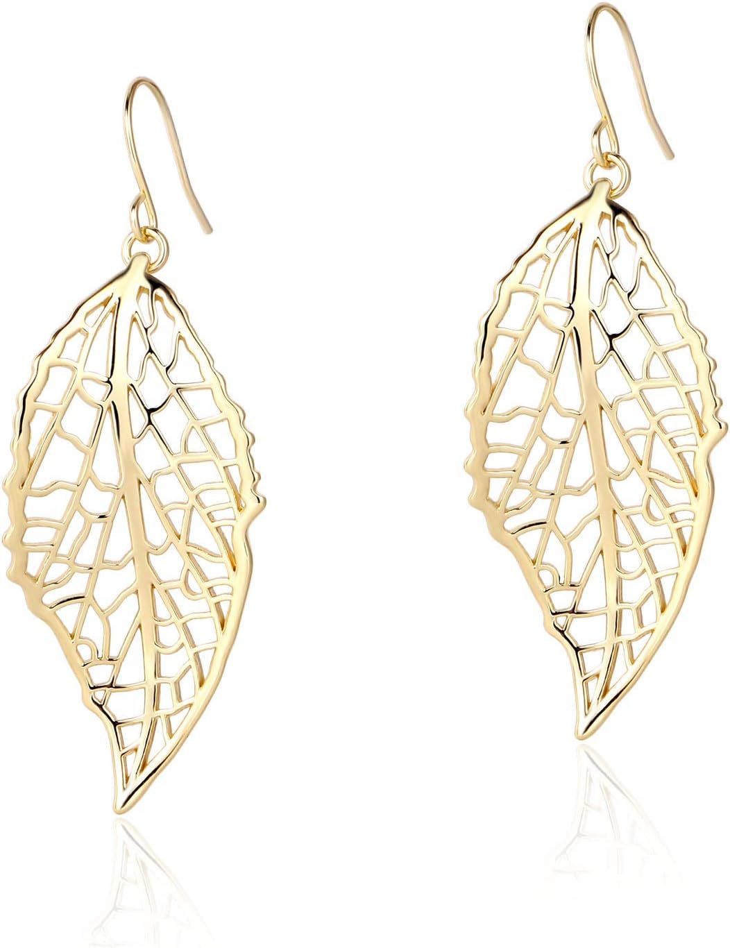 BOUTIQUELOVIN Filigree Long Leaf Pendant Dangle Necklace and Earring Jewelry Set Fashion Gifts for Women Girls