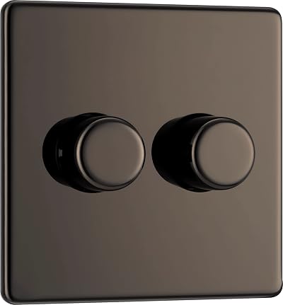 British General BG Intelligent Double Wall Dimmer Switch Black Nickel 200W FBN82