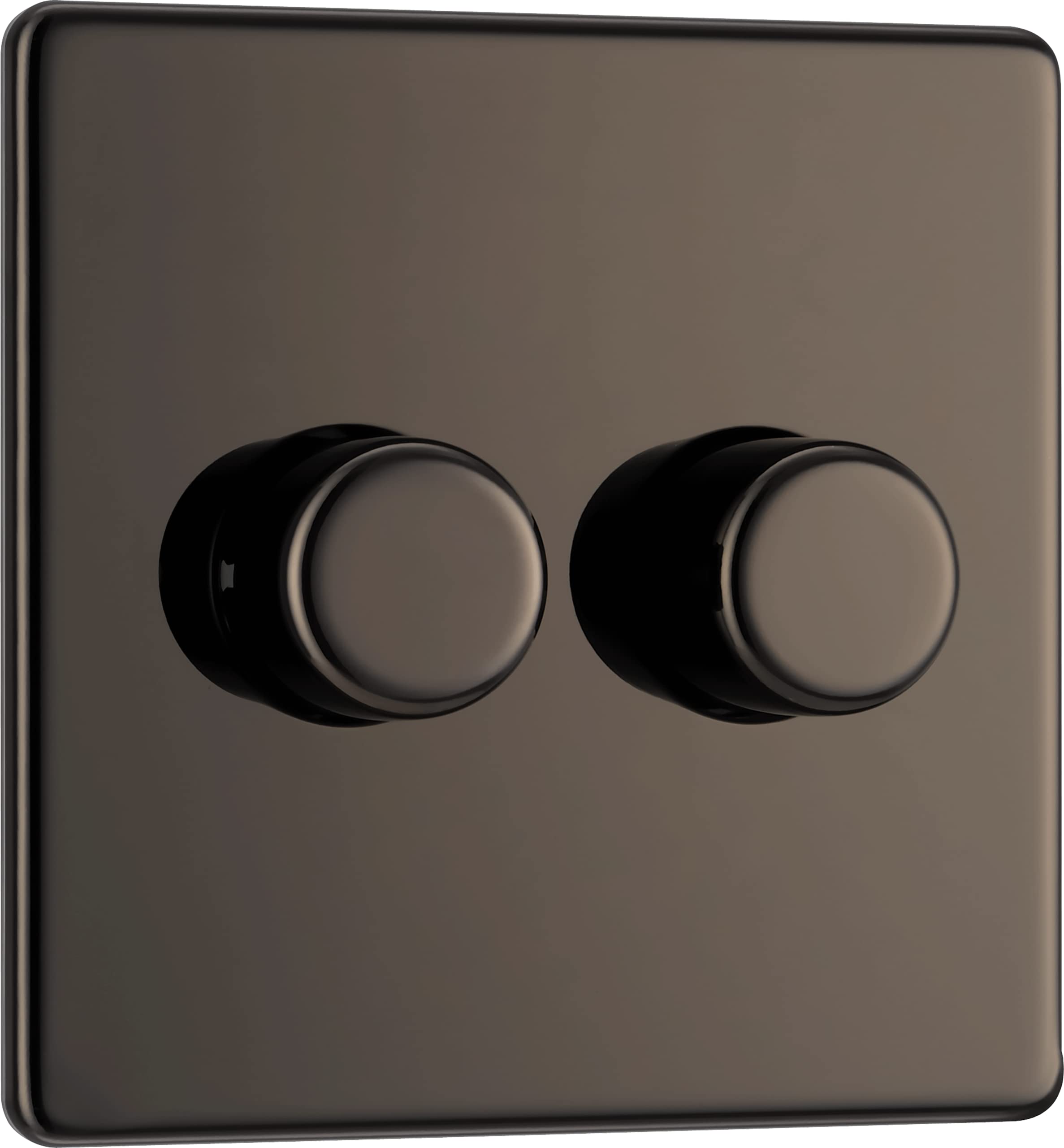 BG Electrical Intelligent Double Wall Dimmer Switch, 2 Way, Screwless Front Plate, Premium Flatplate, Black Nickel, 200W, FBN82