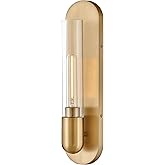 Lark Tully Medium Single Light Sconce - Wall Mount, Transitional Style, Cylinder Shape, Clear Glass - Lacquered Brass Finish