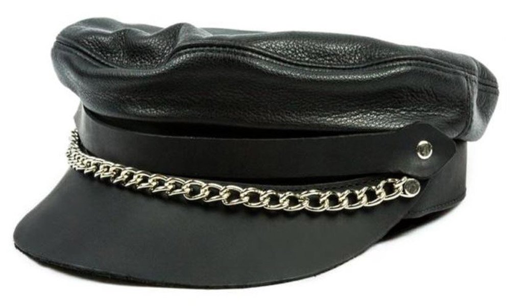 leather biker cap
