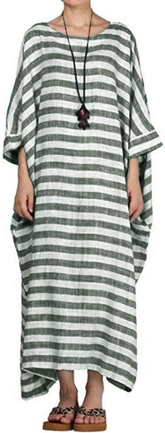 Celmia Autumn Solid Loose Long Maxi Dress Cotton Caftan