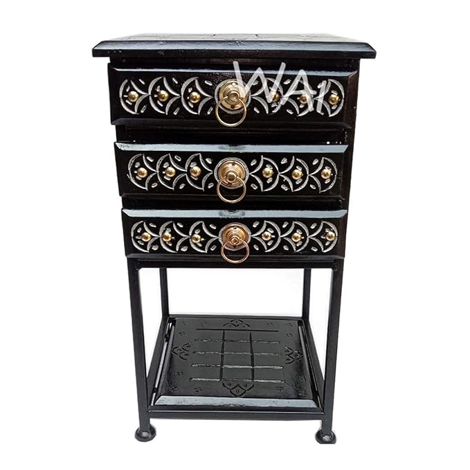 Wai Wrought Iron Frame Bedside Table with Drawers Storage Sofa Side