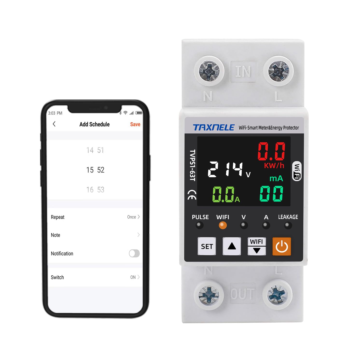 Photo 1 of TUYA WiFi Smart Energy Meter AC 63A 85-300V WiFi Smart Earth Leakage Over Under Voltage Protector Electricity Energy Monitor APP Remote Control Smart Life 230V 110V Compatible with Alexa Google Home