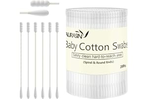 AURASIN Baby Cotton Swabs, Paper Sticks Cotton Buds for Baby Ear Nose Clean-200Pcs(Spiral & Round)