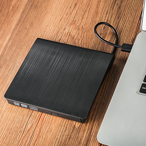 GEEKLIN External CD Drive USB 3.0 Portable CD DVD Player Ultra Slim CD DVD Drive Burner Reader Writer with Embedded Cable Excellent External DVD Drive for Mac Laptop Notebook and Desktop