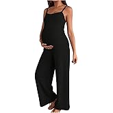 MakeMeChic Women's Maternity Cami Jumpsuit Spaghetti Strap Rib Wide Leg Pregnancy Overalls Romper