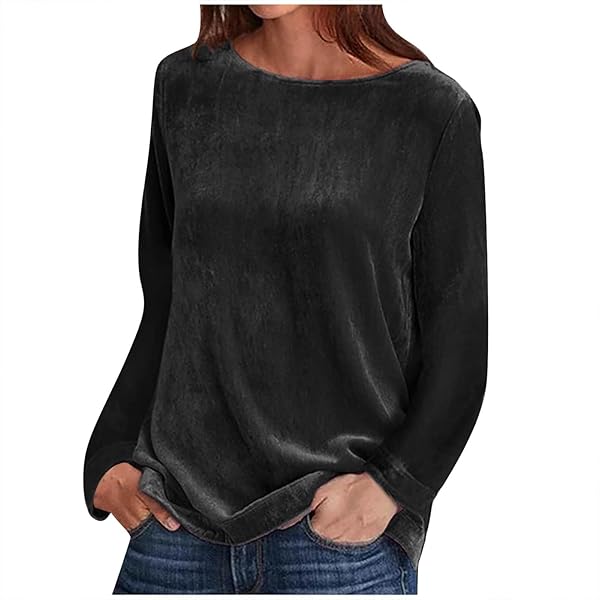 Velvet Tops for Women, Women's Vintage Velvet T-Shirt Casual Long