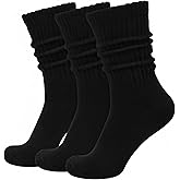SURGETIDE 3 Pairs Cotton-Rich Slouch Socks for Women & Men | Thick 90s Vintage Scrunch Crew Socks