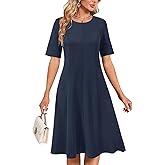 Newshows Womens 2025 Summer Teacher Work Modest Dresses Ultra Soft Short Sleeve Midi Old Money Clothes Business Casual Dress