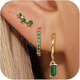 Eathareel Sterling Silver Hoop Earrings Set for Women, 14K Gold Plated|Silver Blue|Emerald Green Shiny CZ Earrings Set, Hypoallergenic Earring for Sensitive Ears, No tarnish No Lead