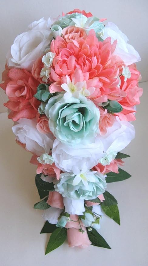 Amazon Com 17 Pieces Package Wedding Bouquet Bridal Silk Flower
