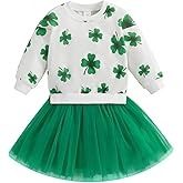 Toddler Baby Girl St Patricks Day Dress Outfit Shamrock Clover Long Sleeve Sweatshirt Tulle Tutu Skirt Dress Clothes