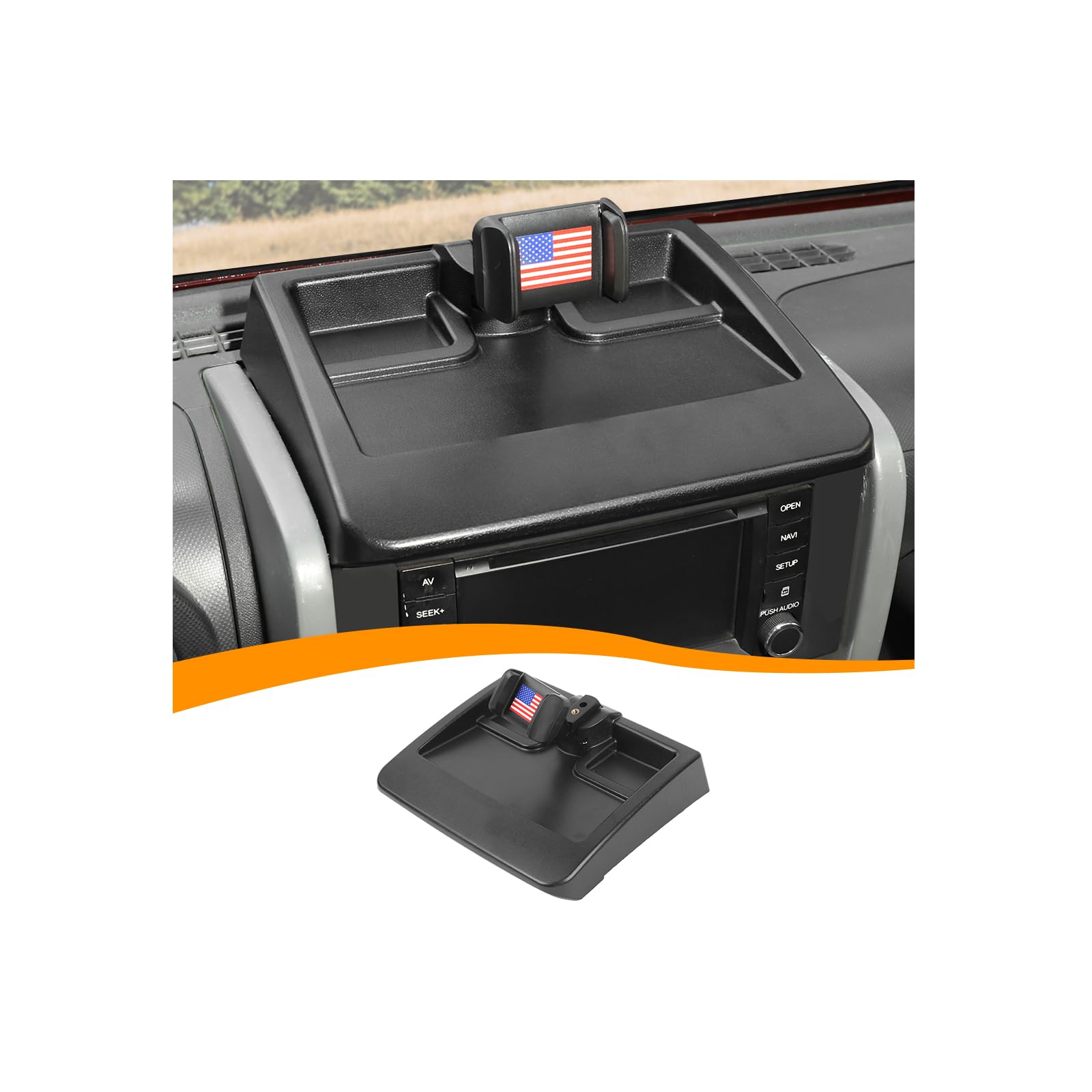 Photo 1 of Hoolcar for JK Dashboard Cell Phone Holder Mount with Storage Tray Box Dashboard Organizer Fits for Jeep Wrangler JK JKU 2007-2011 Interior Accessories, American Flag