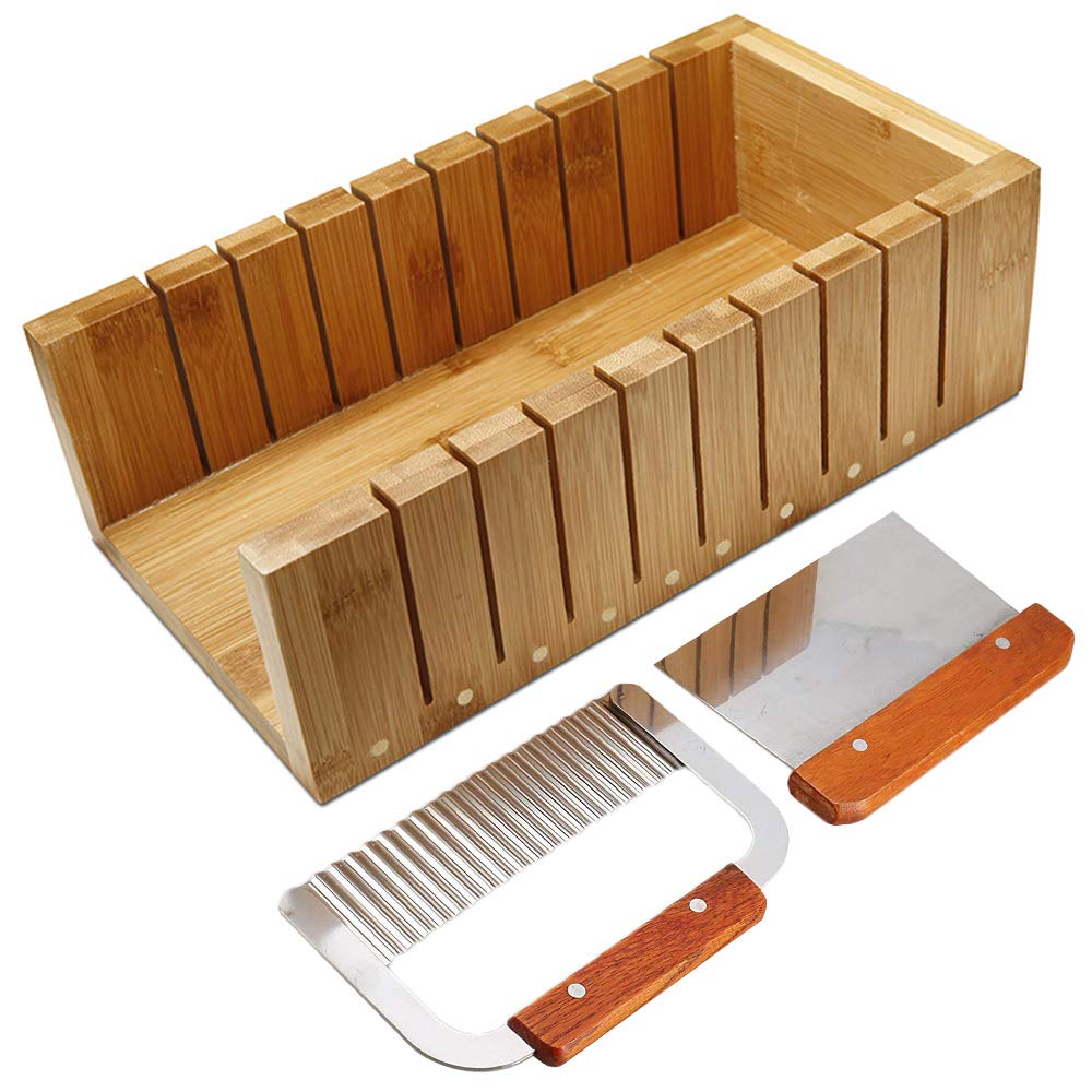 Soap Cutting Tool Set Wooden Loaf Cutter Mold + 2 Pcs Straight Wavy