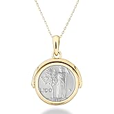 Miabella 18K Gold Plated Sterling Silver Italian Genuine Reversible Flip 100 Lira Coin Pendant with Adjustable Chain Necklace, Medallion Made in Italy