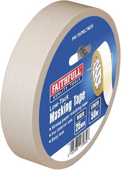 Faithfull FAITAPELTM25 Low Tack Masking Tape 25mm x 50M for Delicate Surfaces