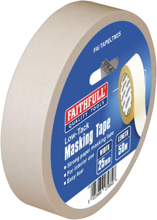 Faithfull FAITAPELTM25 Low Tack Masking Tape 25mm x 50M for Delicate Surfaces