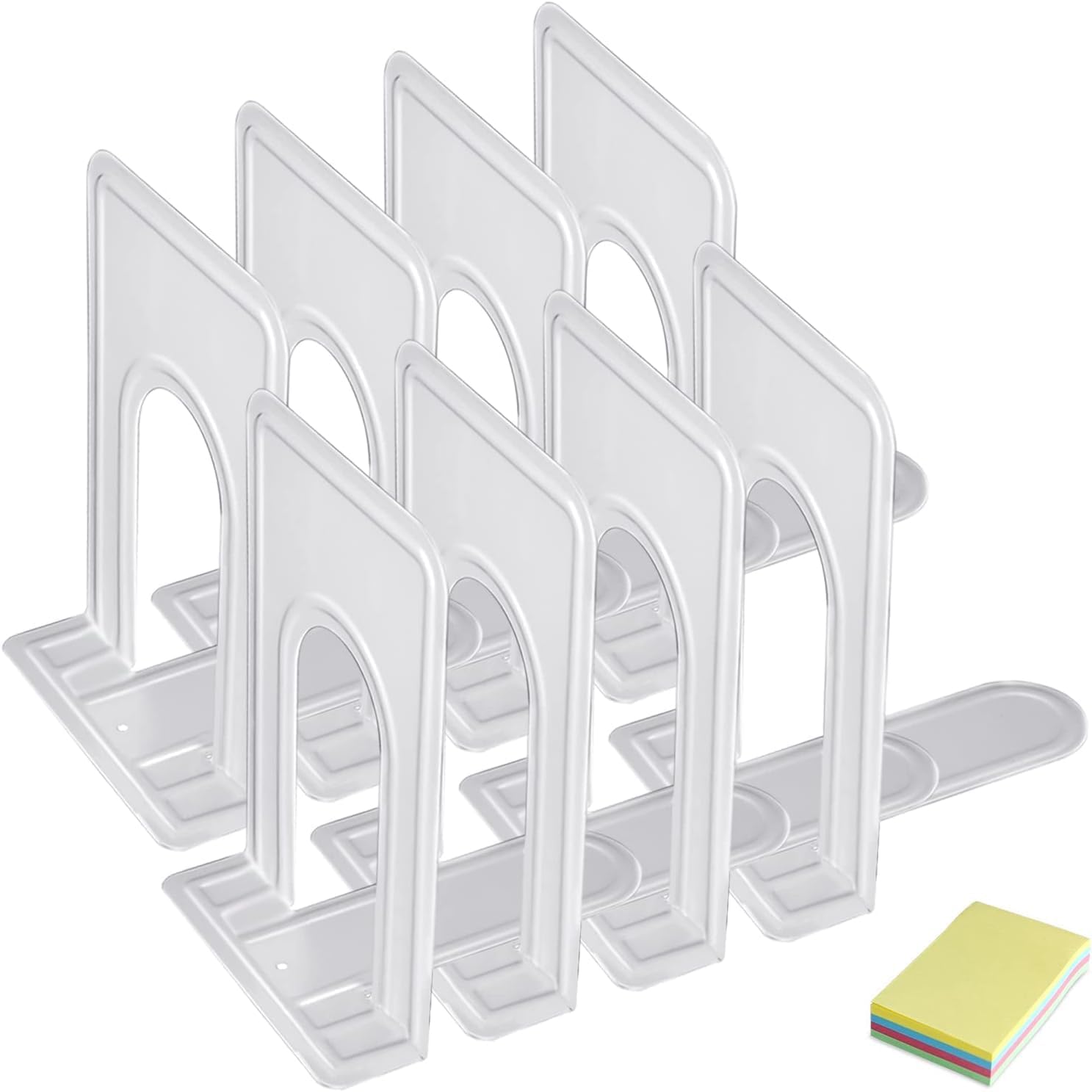 DARUITE Metal Book Ends for Shelves, Bookends Heavy Duty, Book Stopper Decorative Bookend for Home School Office Library, Student Teacher Bookworms Gift (White, 4 Pairs, Height 17cm)