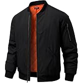 JMIERR Mens Heavyweight MA-1 Flight Bomber Jacket Water Resistant Coat | Water Resistant, Warm Quilted Orange Lining, 45-55&deg;F, Multi Pockets, Full Zip, Fall Winter Casual Layering, Machine Washable