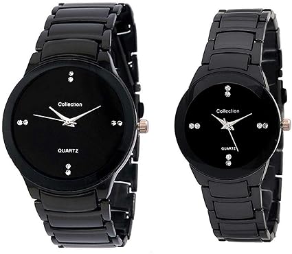 Analogue Black Dial Casual Men's and Women's Couple Watch Combo