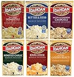 Idahoan Flavored Mashed Potatoes, Variety Bundle, 4 oz (Pack of 6) includes Butter & Herb Mashed + Bacon & Cheddar Chipotle + Four Cheese + Roasted Garlic + Buttery Golden Selects + Buttery Homestyle