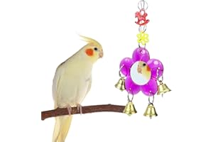 LITEWOO Bird Mirror Toy Hanging Ringer Bell Colorful Swing Cage Toy with Sweet Sound for Small Medium Parrot Parakeet Conure Cockatiel Cockatoo Macaw Amazon Finch Cage Accessories