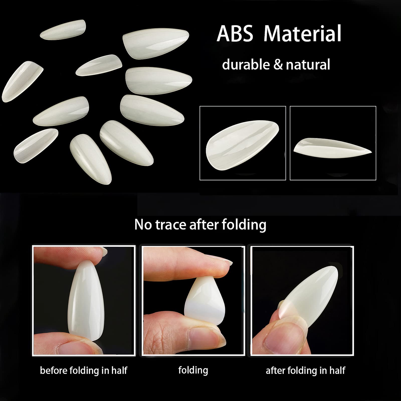 500Pcs Medium Almond Fake Nail Tips Full Cover Clear Acrylic Nails Press on Nails for DIY Nail Art, 10 Sizes (Natural) - Image 3