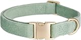 YUDOTE Ultra-soft Dog Collar Natural Cotton Corduroy Small Dogs Sage Green