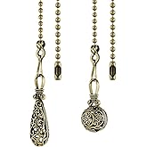 Dotlite Ceiling Fan Pull Chain Vintage Hollow Fan Danglers,14 Inches Decorative Fan String Pulls Charm Extension, 3mm Diameter Beaded Fan Pull Chains Extender Ornaments with Connector(Copper 2Pack)
