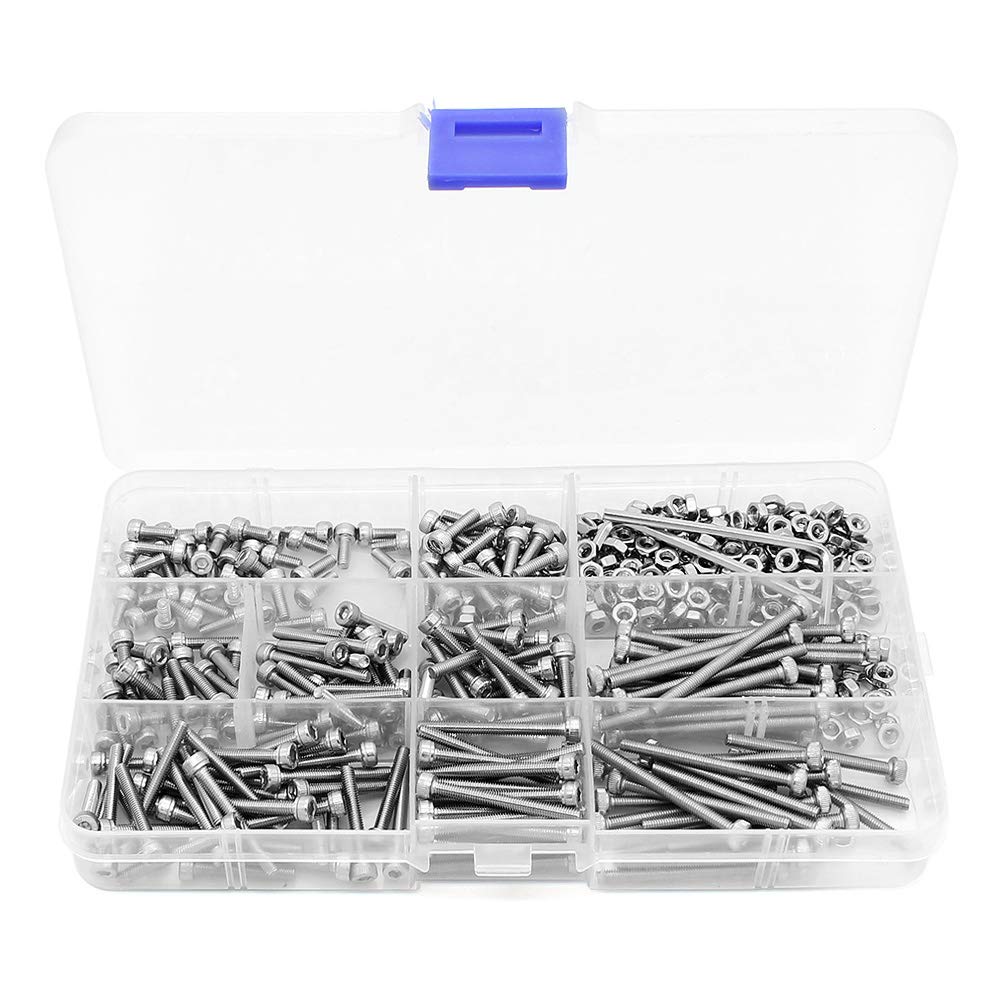 Yuhtech 440PCS Bolts and Nuts Set M3 Stainless Steel Hex Socket Button Head Cap Screws Bolts Nuts Assortment Kit + 2 wrenchs