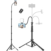 Phone Tripod Stand, 85" Tall Cellphone Tripod for iPhone with Gooseneck Remote, Flexible Portable Phone Stand for Recording, Compatible with iPhone 14 13 12 pro Android Camera