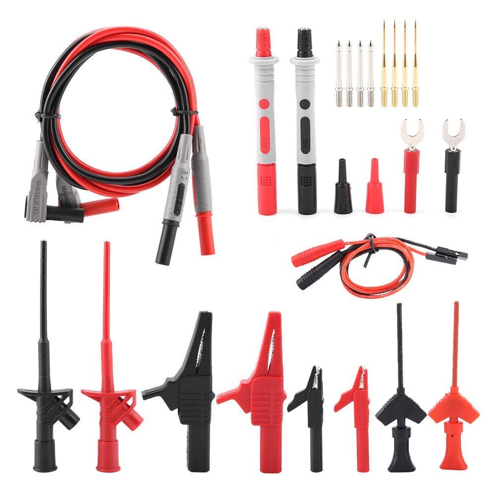 24Pcs P1300E Test Lead Kit Multifunction Replaceable Multimeter Electronic Test Lead with Crocodile Clips Probe Tips Set