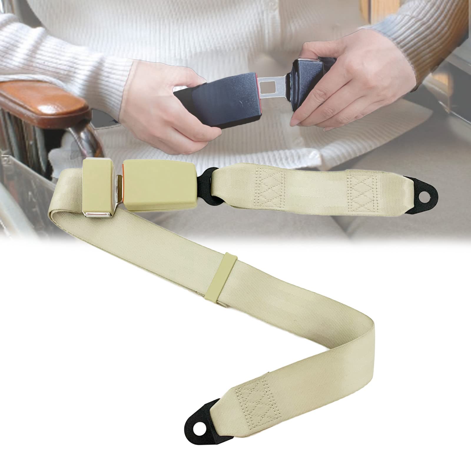 Wheelchair Seat Belt for Elderly and Disabled, Adjustable up to 48"L Anti-Slip Lap Strap with Quick-Release Buckle, Fits Wheelchairs and Mobility Scooters for Home Daily Care (Beige)