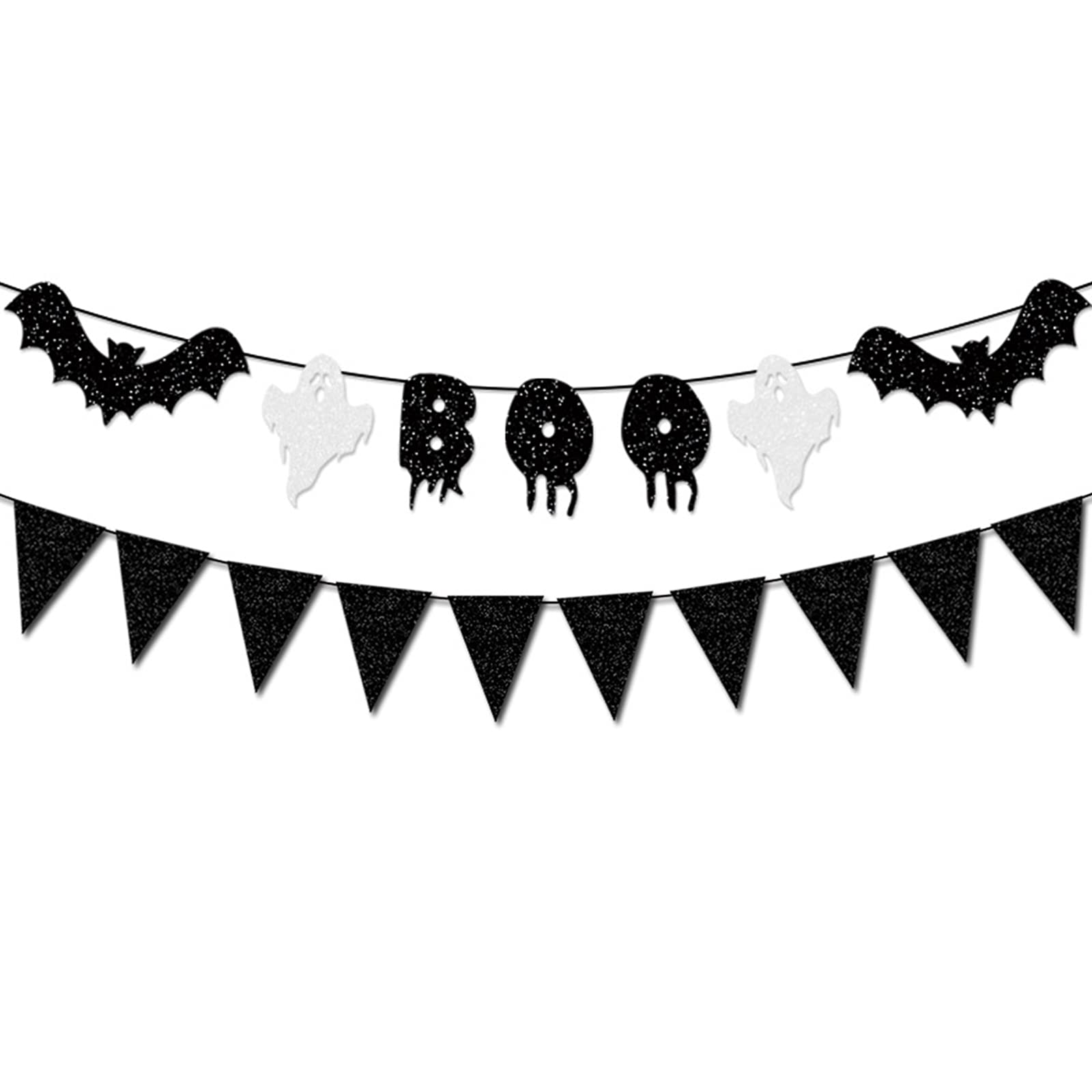 Elicola Halloween Decorations BOO Banner Bunting with Triangle Flag Bat Backdrop for the Party Decorations