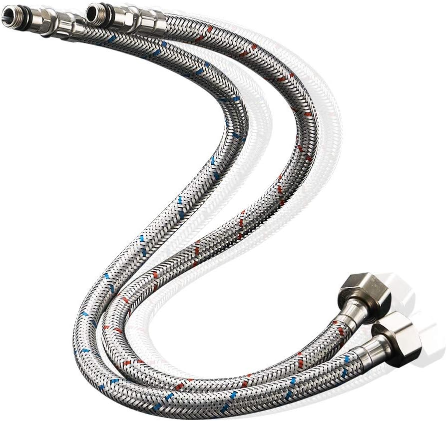 Heable Pack of 2 Kitchen/Basin Monobloc Mixer Tap Connectors Flexi Pipes Tails British Standard Pipe M10 x1/2 Fitting 500mm Long (Silver Pipes)