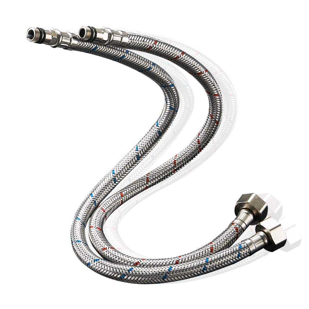 Heable Pack of 2 Kitchen/Basin Monobloc Mixer Tap Connectors Flexi Pipes Tails British Standard Pipe M10 x1/2 Fitting 500mm Long (Silver Pipes)