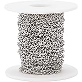 Pandahall 32.8 Feet/10M 304 Stainless Steel Curb Chains with Spool Stainless Steel Color Plated 4x3x1.2mm Soldered Handcraft Chain for Bracelet Necklace Jewelry Making