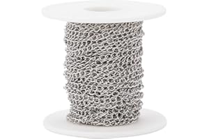 PH PANDAHALL Pandahall 32.8 Feet/10M 304 Stainless Steel Curb Chains with Spool Stainless Steel Color Plated 4x3x1.2mm Soldered Handcraft Chain for Bracelet Necklace Jewelry Making