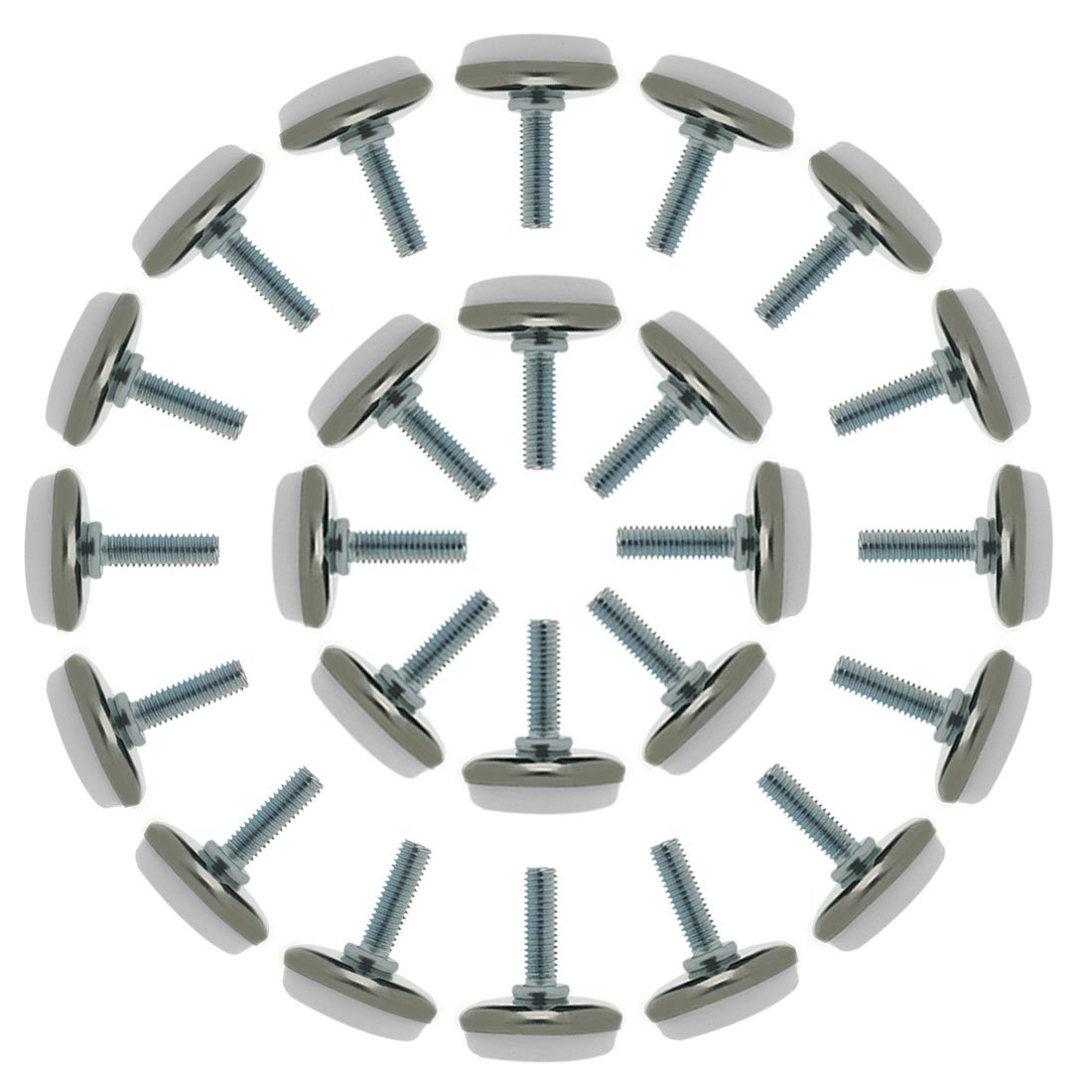 Sourcingmap M6 x 20 x 30 Screw on Furniture Glide Leveling Feet Protector Floor Adjustable Leveler for Table Cabinet Desk Leg 24 Pack