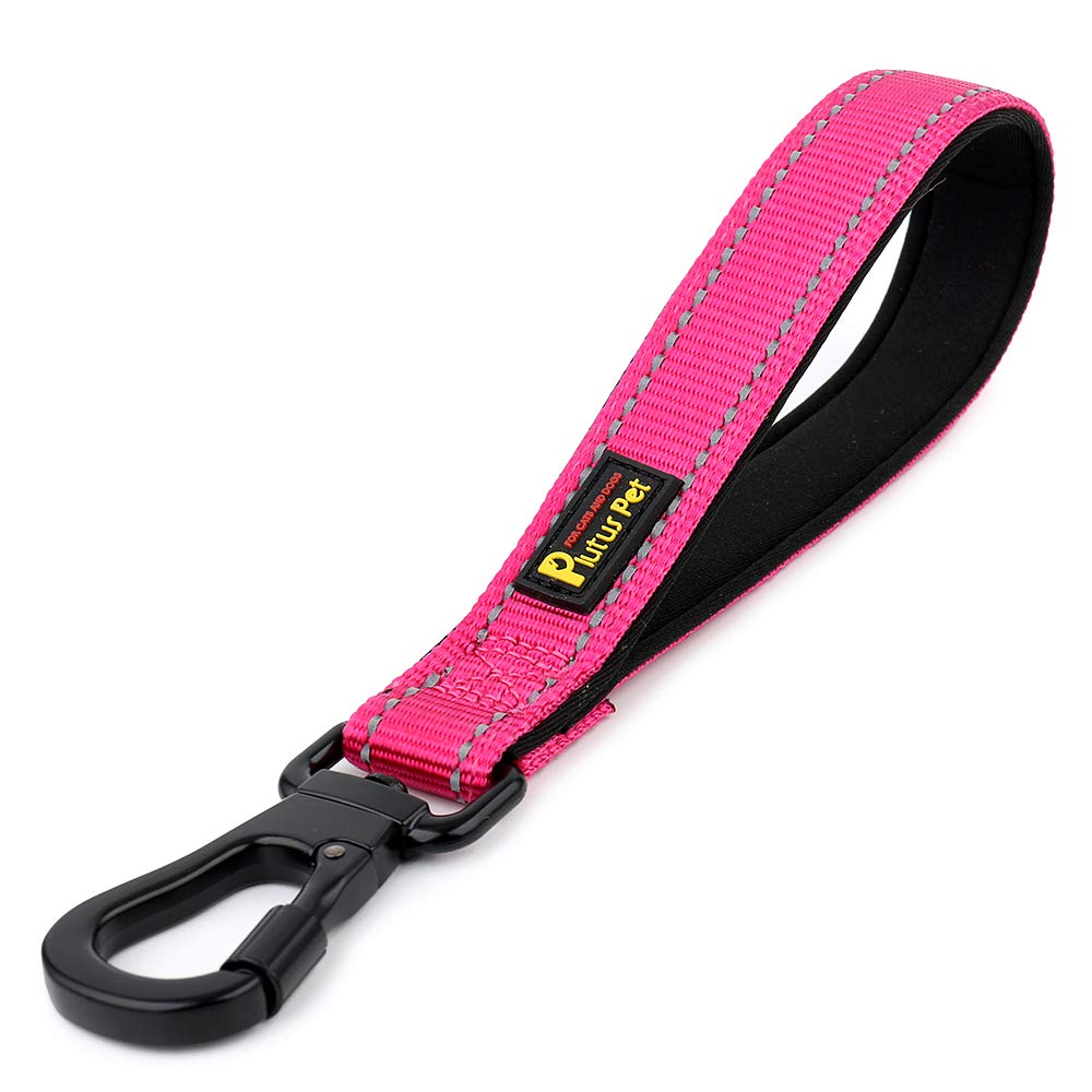 PLUTUS PET Strong Training Dog Lead with Rock Climing Carabiner Clip, Relective Nylon Dog leash Padded Handle, Training Lead for Large and Medium Dogs(25cm,Pink)