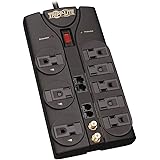 Tripp Lite 8 Outlet Surge Protector Power Strip, 10ft Cord, Right-Angle Plug, Tel/Modem/Coax/Ethernet Protection, RJ11, RJ45,