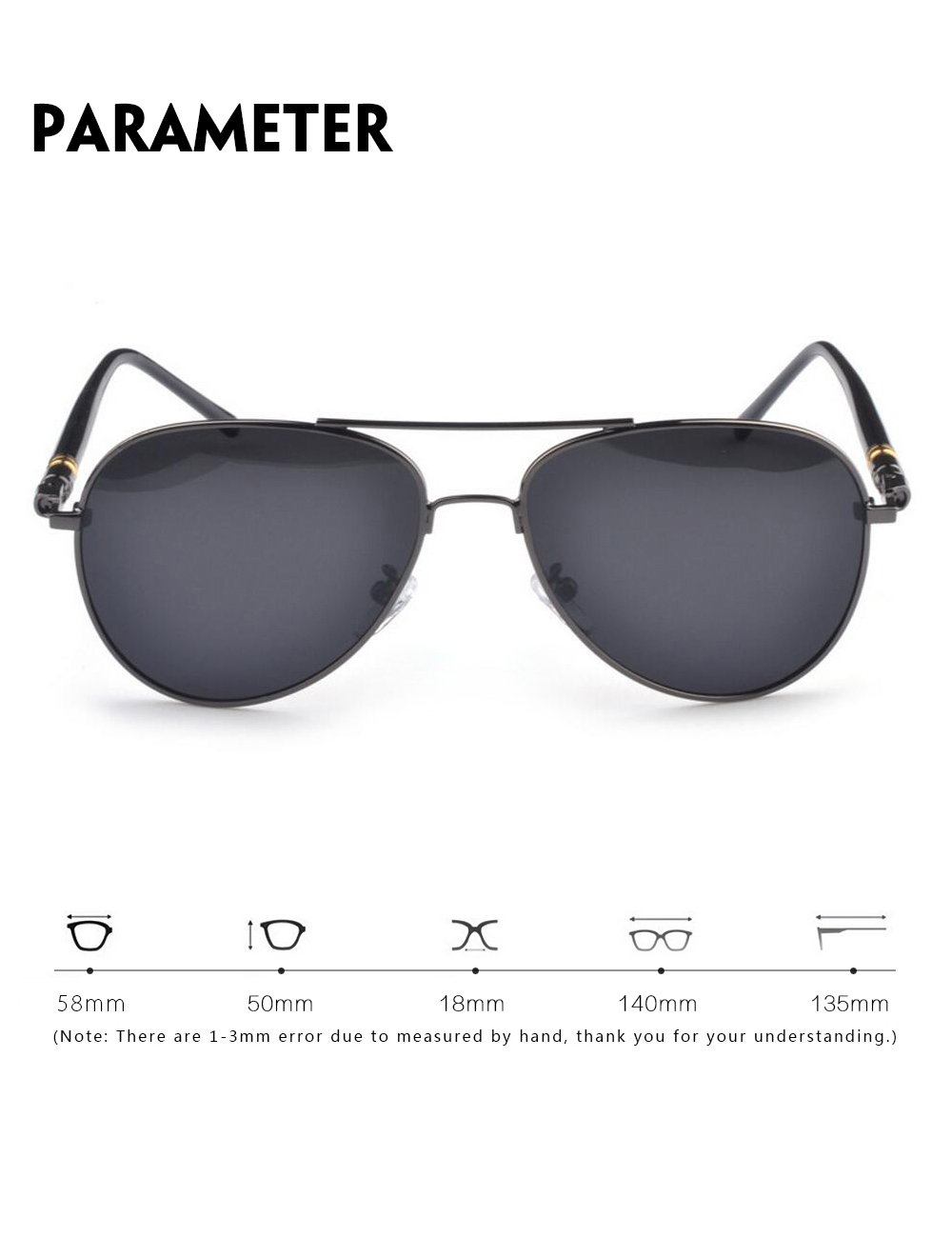 IALUKU Classic Aviator Polarized Sunglasses Pilot Cylindrical Temple UV400 Lens (Grey / Grey, 57)