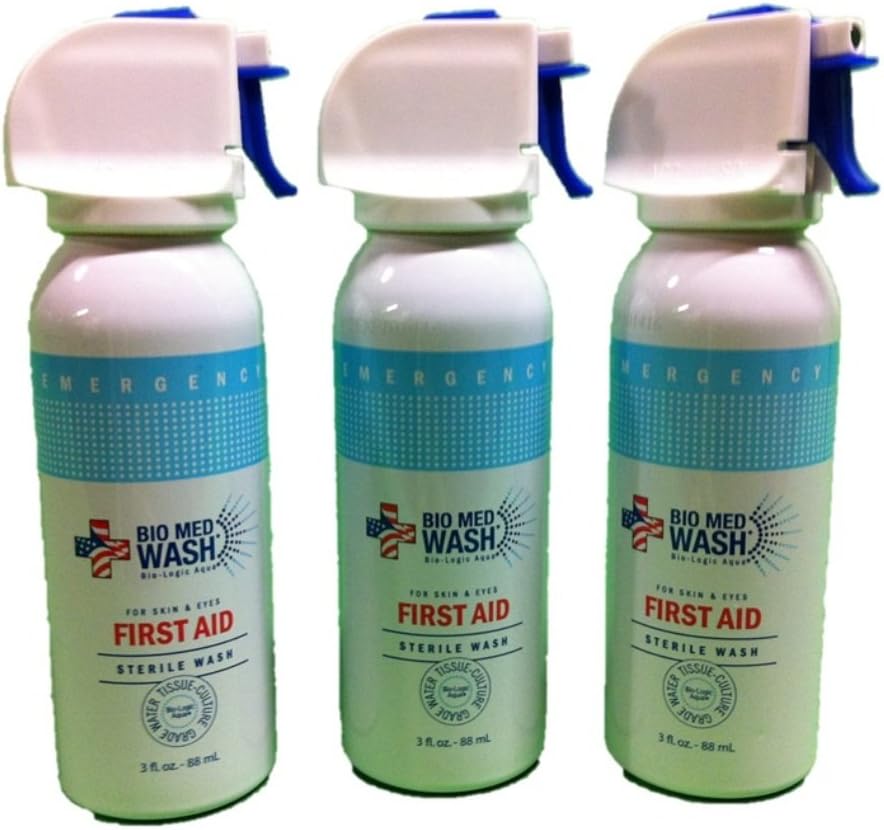 Bio Med Wash Three 3-ounce Spray Cans of Sterile Wash for Skin & Eyes